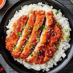 ข้าวหมูทอด หรือ ไก่ทอด ซอสทงคัสซึ