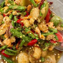 ตำถั่วปลาร้าแคปหมู