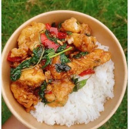 ข้าวกะเพราไก่กรอบพริกแห้ง