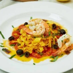 Fresh Homemade Fettuccine Puttanesca with Shrimp