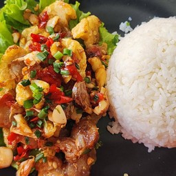 Crispy Pork Belly With Chili And Salt With Rice