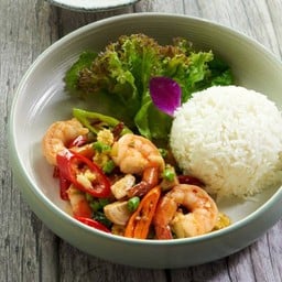 ข้าวกับกะเพรากุ้ง หรือ แซลมอน