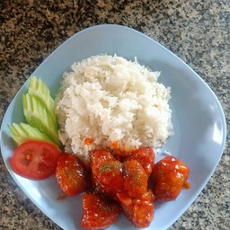 ข้าวไก่คาราเกะซอสแดง