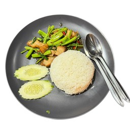 ข้าวผักบุ้งหมูกรอบ