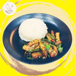 ข้าวกะเพราคอหมูย่าง