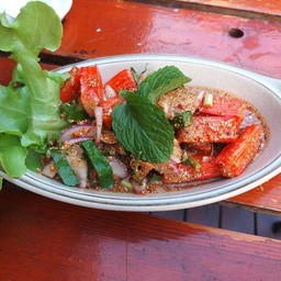 ลาบปูอัดหมูสับราดข้าว