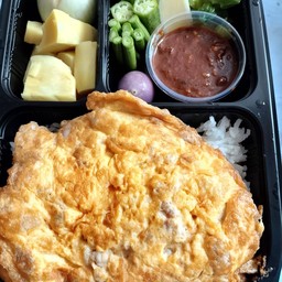 ชุดน้ำพริกปลาย่าง ผักรวม ชุดใหญ่+ไข่เจียวหมูสับ 2 ฟอง