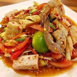 ส้มตำปลาร้ากุ้งสด หมูยอ