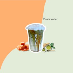 Iced Caramel Matcha Latte (คาราเมลมัทฉะลาเต้)