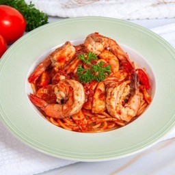 สปาเก็ตตี้กุ้งผัดซอสมะเขือเทศEz