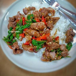 ข้าวกะเพราเครื่องในไก่