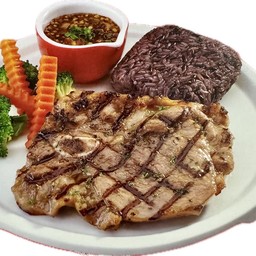 หมูคุโรบูตะซอสแจ่ว+ข้าวไรซ์เบอรี่