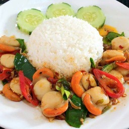 ข้าวหอยเชลล์ผัดพริกขี้หนู