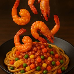 สปาเกตตี้กุ้ง ผัดซอสมะเขือเทศ