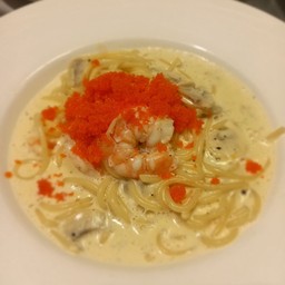 สปาเก็ตตี้คาโบนาร่ากุ้ง+ไข่กุ้ง