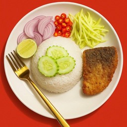ข้าวปลาส้มทอดพร้อมเครื่องยำ