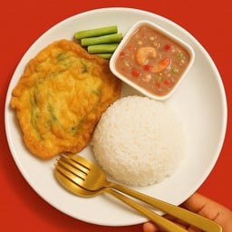 ข้าวน้ำพริกหยำกุ้งลวกใข่เจียวชะอม