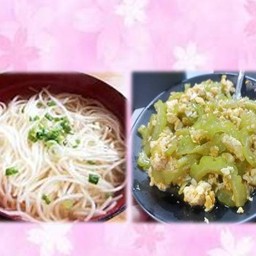 Somen-Hot-200g+Goya-Chanpuru บะหมี่โซเมนร้อน 200g+มะระผัดไข่
