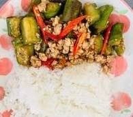 ผัดมะเขือยาวโหระพา ราดข้าว