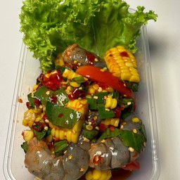 เหลาข้าวโพดกุ้งสด