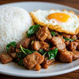 [อร่อยซ่ากับโค้ก] กะเพราหมูกรอบ+ไข่ดาว +  โค้ก ออริจินัล (ขวด)