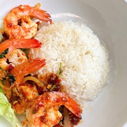 ข้าวกุ้งผัดพริกเผา - Rice Topped with Chili Paste and Shrimp