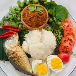 น้ำพริกปลาร้าสับ+ปลาทูทอด+ไข่ต้ม