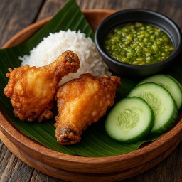 ข้าวไก่ทอดกับน้ำพริกเขียวสไตล์บรูไนเผ็ดมาก(ไม่ใส่กะปิ)