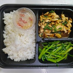 กะเพราไก่+ผักบุ้งไฟแดง