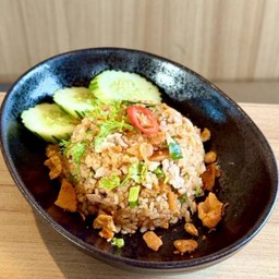 ข้าวต้มแห้งหมูคลุกน้ำพริกกากหมู