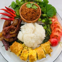 น้ำพริกปลาร้าสับ+เนื้อแดดเดียว+ไข่เจียว