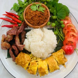 น้ำพริกปลาร้าสับ+หมูแดดเดียว+ไข่เจียว