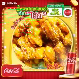 [อร่อยซ่ากับโค้ก] ข้าวไก่ทอดซอสสไปซี่ชีส (spicy cheesy)+โค้กกระป๋อง