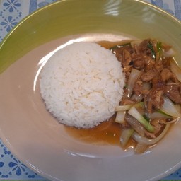 ผัดน้ำมันหอยเป็ดราดข้าว