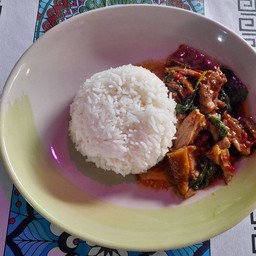 ผัดกะเพราเป็ดราดข้าว