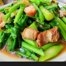 ข้าวราดคะน้าหมูกรอบ