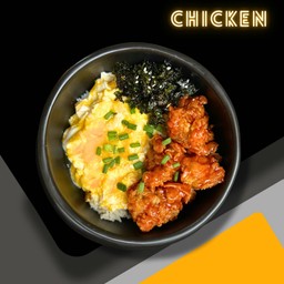 ไก่ทอดเกาหลี+ไข่ขยี้พริกน้ำปลา+สาหร่ายกรอบน้ำมันงา