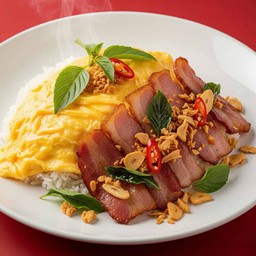 ข้าวหอมมะลิ+ไข่ข้นเบคอนทอดกระเทียม