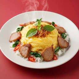 ข้าวหอมมะลิ+ไข่ข้นหมูชิ้นทอดกระเทียม