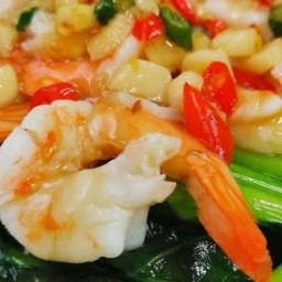 ข้าว+คะน้ากุ้งน้ำมันหอย