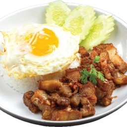 ข้าวหมูกรอบทอดกระเทียม
