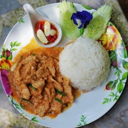 ข้าวราดหมู/ไก่หมักซอสสุกี้ผัดไข่