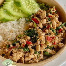 ผัดกระเพาหมูสับ ราดข้าว