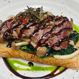 Striploin Steak with Chimichurri Sauce and Saute' Wild