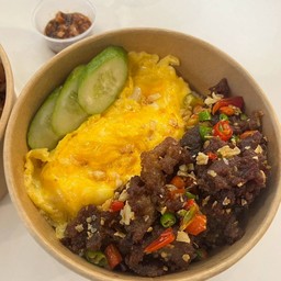 ข้าวหมูสันคอทอดคั่วพริกเกลือ+ไข่ข้น