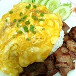 ไข่ข้น+หมูทอดน้ำปลา ราดข้าว