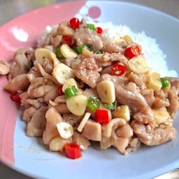 ข้าวไก่ผัดพริกกระเทียมสด