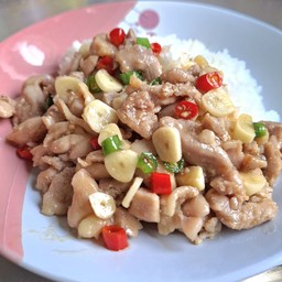 [อร่อยซ่ากับโค้ก] ข้าวไก่ผัดพริกกระเทียมสด +  โค้ก ออริจินัล (กระป๋อง)