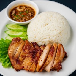 ข้าวไก่ย่างน้ำจิ้มแจ่ว