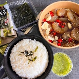 กุ้งดองซีอิ๊ว  +สาหร่ายยังบัน+ข้าวญี่ปุ่น